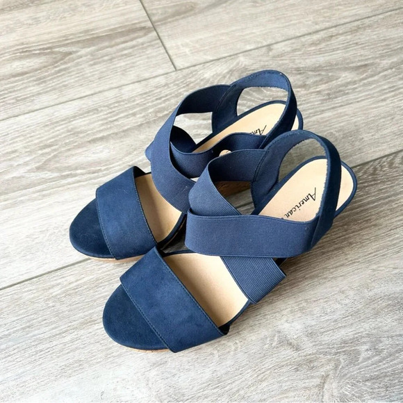 American Eagle Ryan Blue Cork Wedge Sandals - Picture 3 of 13